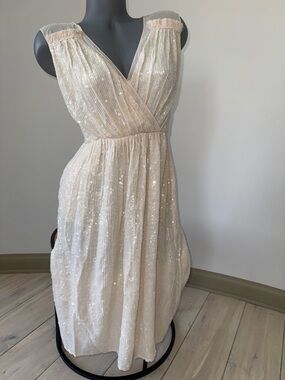 French Connection woman’s Ivory Sequin Midi Dress size 0